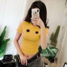 Short-sleeve Smiley Face Print Crop T-shirt