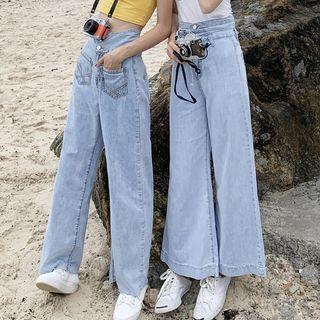 High-waist Tie-waist Wide-leg Jeans