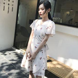 Short-sleeve Cherry Print Mini Chiffon Dress