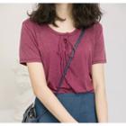 Short-sleeve Lace-up T-shirt Rose Pink - 9