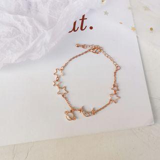 Crescent & Rhinestone Star Bracelet 1 Pc - As Shown In Figure - One Size