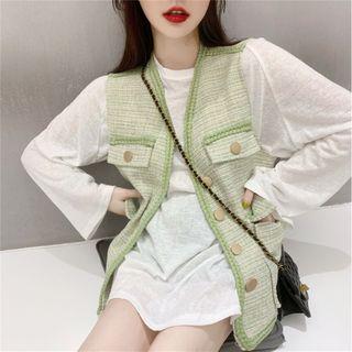 Sleeveless Contrast Trim Vest / Long-sleeve Plain T-shirt