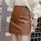 Faux Leather Straight-fit Skirt