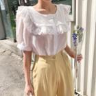 Laced-trim Puff-sleeve Blouse
