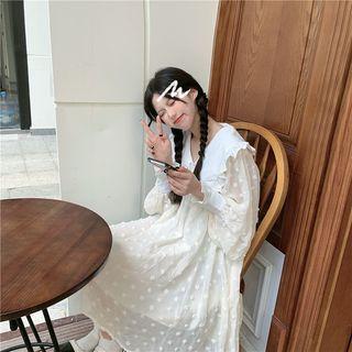 Lantern-sleeve Collar Midi A-line Dress White - One Size