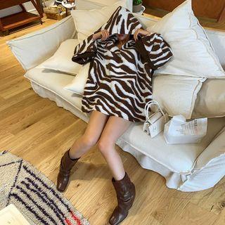Cuff-sleeve Zebra-print Hoodie