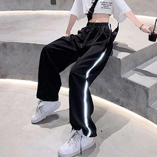 Reflective Trim High Waist Wide Leg Pants