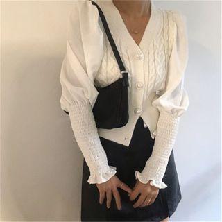 Long-sleeve Single Breasted Cable-knit Top