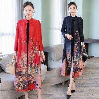 Floral Frog-buttoned Long Jacket