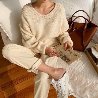 V-neck Alpaca Blend Sweater Cream - One Size