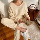 V-neck Alpaca Blend Sweater Cream - One Size