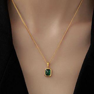 Square Faux Gemstone Pendant Alloy Necklace Gold - One Size