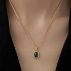Square Faux Gemstone Pendant Alloy Necklace Gold - One Size