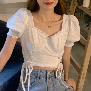 Short-sleeve Cropped Top / Spaghetti Strap Top / Skirt White - One Size