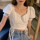 Short-sleeve Cropped Top / Spaghetti Strap Top / Skirt White - One Size
