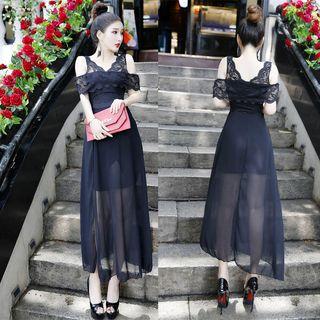 Cold-shoulder Midi Chiffon Dress