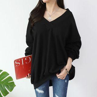 Deep V-neck Plain Sweatshirt