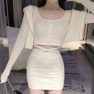 Cropped Tank Top / Cardigan / Mini Pencil Skirt