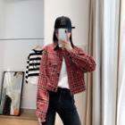 Cropped Button-up Plaid Jacket