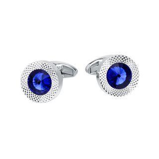Fashion Bright Geometric Round Blue Cubic Zirconia Cufflinks Silver - One Size