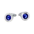 Fashion Bright Geometric Round Blue Cubic Zirconia Cufflinks Silver - One Size