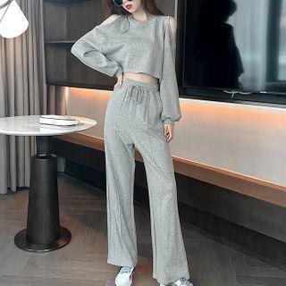 Set: Cutaway-shoulder Top + Sweatpants