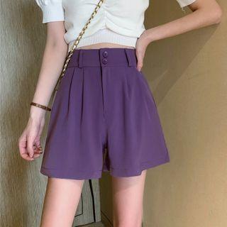 High-waist Plain Loose Fit Dress Shorts