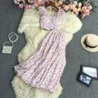 Set: Floral Crop Tank Top + Midi A-line Skirt