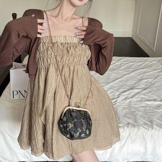 Off-shoulder Mini A-line Dress / Cardigan