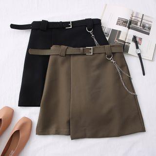 High-waist Asymmetric Mini Skirt With Chain