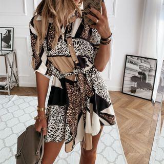Print Tie-waist Mini Shirtdress