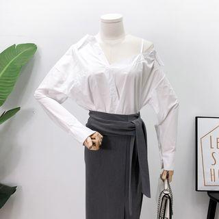 One-shoulder Asymmetric Plain Shirt White - One Size