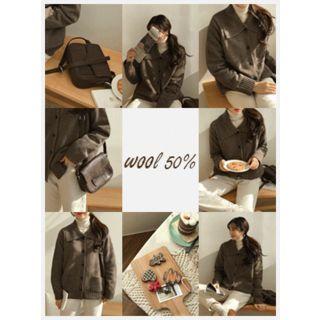 Collared Dual-pocket Wool Blend Cardigan