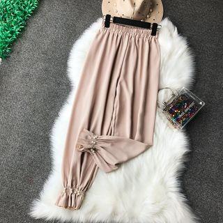 High-waist Faux-pearl Cropped Pants