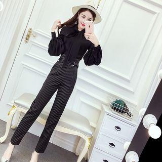 Set: Chiffon Shirt + Striped Dress Pants