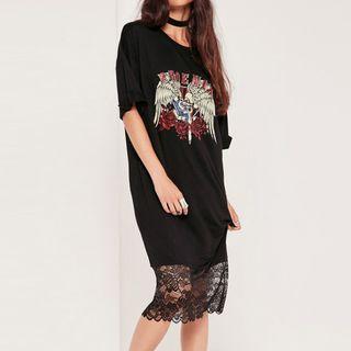 Lace Hem Printed Midi Dress