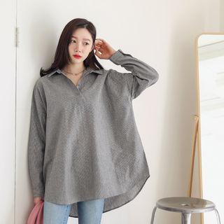 Half-placket Oversized Stripe Shirt
