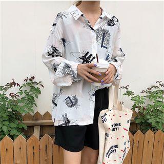 Long Sleeve Print Shirt As Shown In Figure - One Size