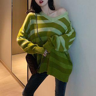 V-neck Striped Oversize Sweater