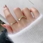 Set: Rhinestone Alloy Ring + Wavy Alloy Ring Gold - One Size