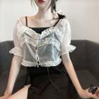 Short-sleeve Mesh Blouse / Spaghetti Strap Lace-up Midi Dress