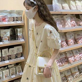 Short-sleeve Floral Embroidered Smock Dress