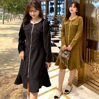 Long-sleeve Plain Zip Dress