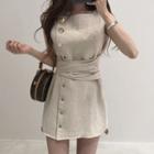 Tie-waist Sleeveless Mini A-line Linen Dress