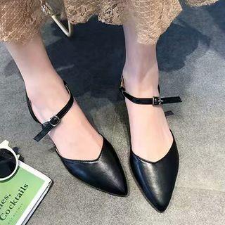 Faux Leather Ankle Strap Mid-heel Sandals