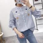 Long-sleeve Striped Stars Embroidered Blouse