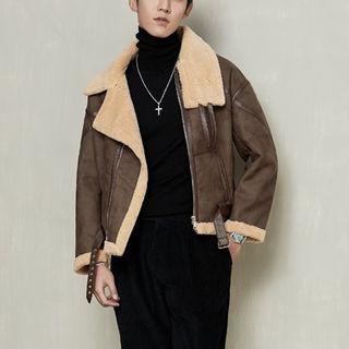 Stand Collar Furry-trim Aviator Jacket