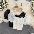 Puff Sleeve Lace Crop Blouse