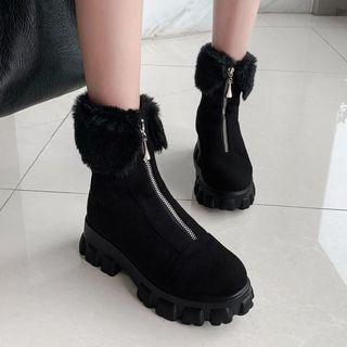 Furry Platform Zip-up Short Boots
