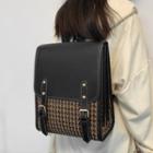 Houndstooth Panel Faux Leather Backpack